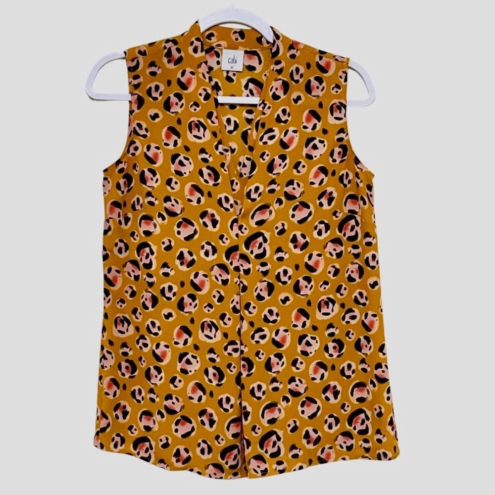 CAbi Prowl Leopard Print Blouse Sleeveless V-Neck Popover Burnt Orange Women XS